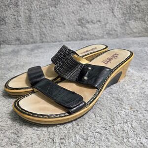 Alegria Leather Wedge Slide Sandals Black Adjustable Studded Women EU 41 10